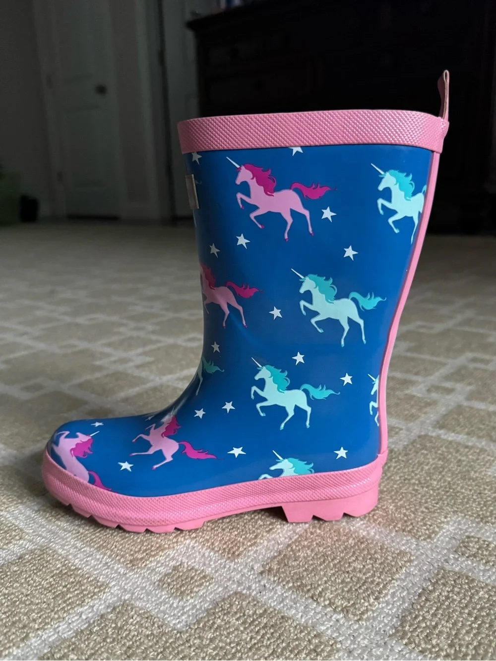 Hatley Unicorn Print Rain Boots Blue Pink Waterproof Kids Girls Size 1